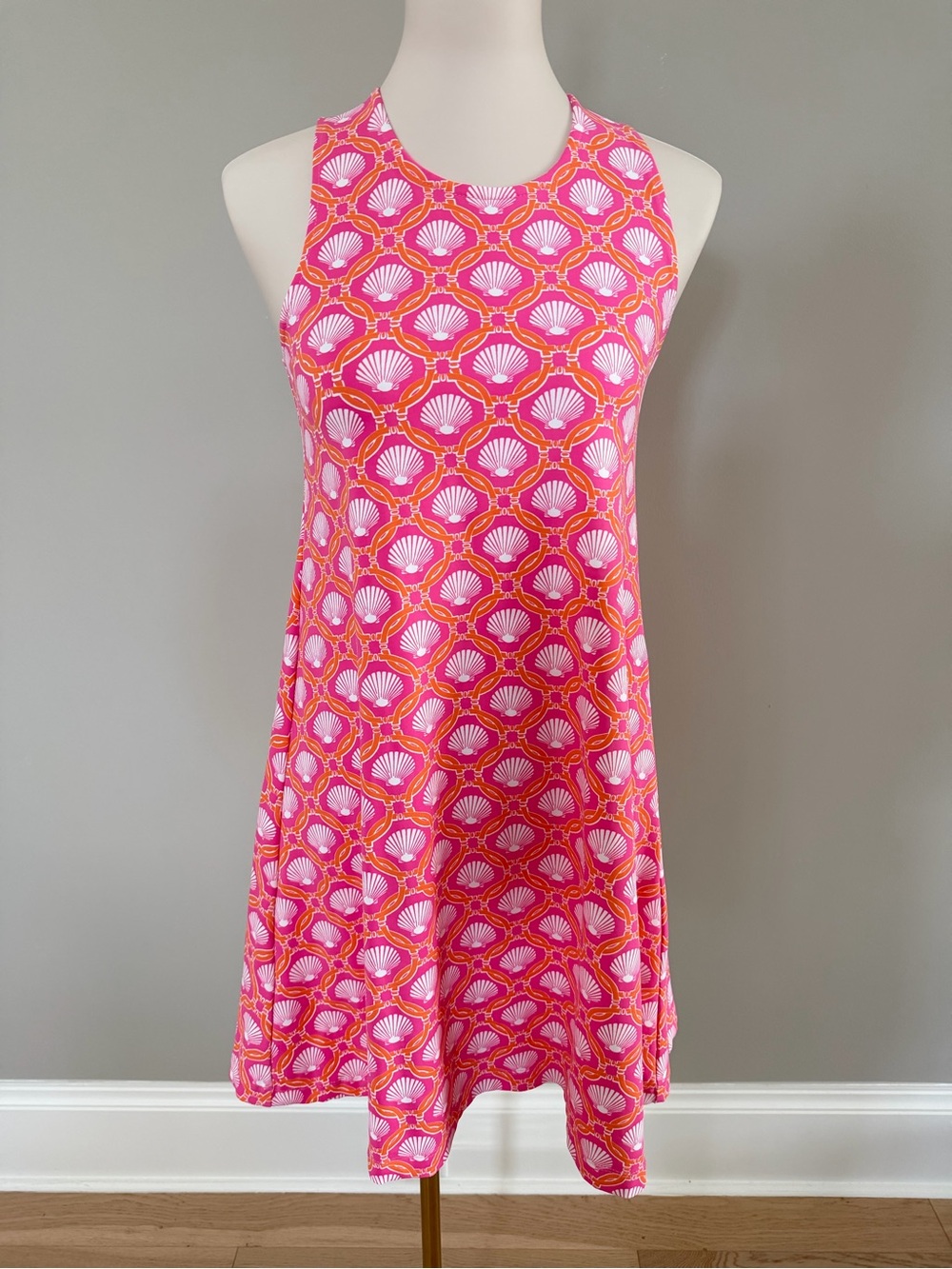 Bright Pink Shell-Print Sleeveless Swing Dress